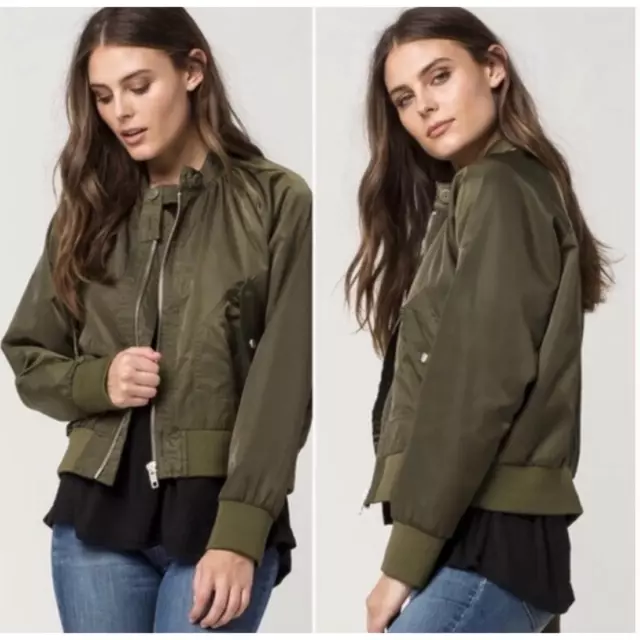 Free People Midnight Bomber Jacket Size Medium Olive Green