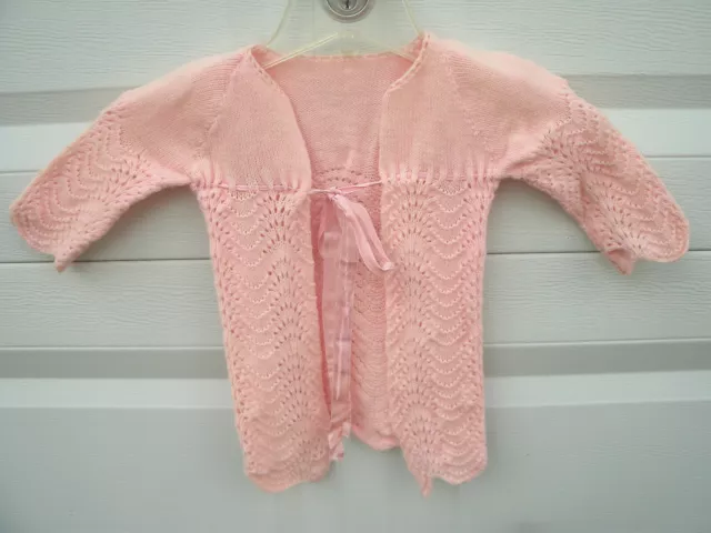 1940's Hand Knit --Baby  Sweater/Coat  & Hat----Pink-- Size 12 mos?-- Original