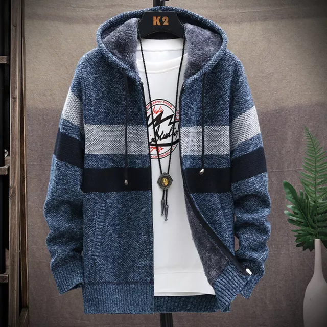 Mens Thick Warm Fleece Lined Hooded Hoodie Winter Zip Up Coat Jacket Sweatshirt