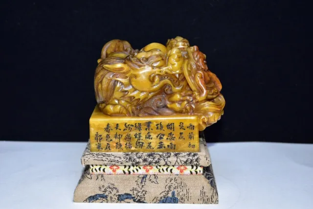 Chinese Exquisite Handmade Brave Troops carving Shoushan Stone Statue Seal