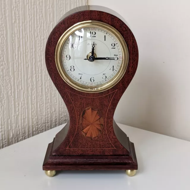 Edwardian mahogany & inlaid balloon mantel clock