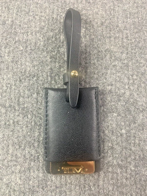 Tumi Leather/Brass Hang ID Tag For Suitcase Luggage Bags Black/Gold