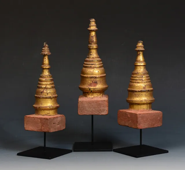 19th Century, Mandalay, A Set of Antique Burmese Wood Carving Pagoda Stupa 11