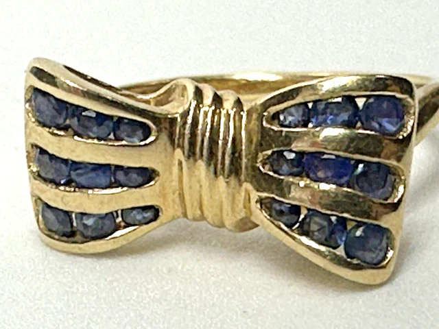 Vintage Estate 14k Gold Sapphire Spinel Bow Ring Sz 6.5 8mm 3.2g