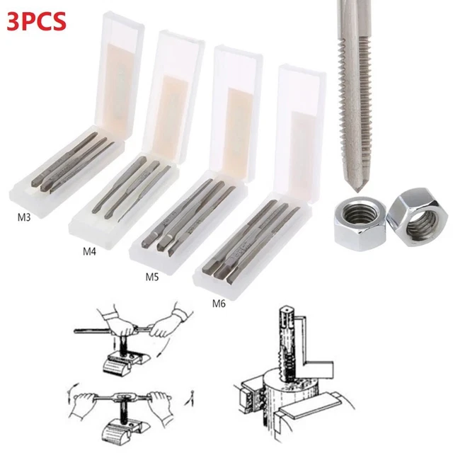 3x HSS Macchina Mano Vite Filo Metrico Spina Rubinetto Set Kit M3 M4 M5 M6
