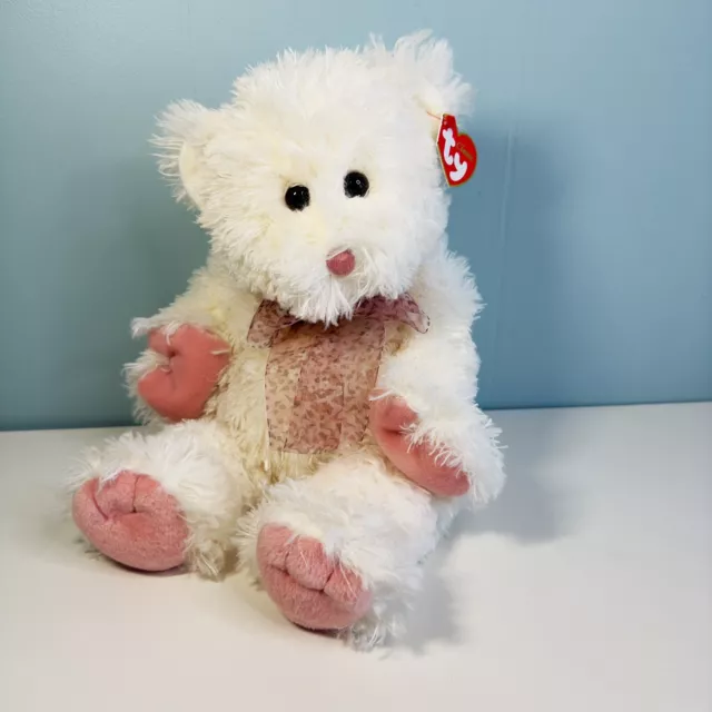 Ty Classic Sugarcane Bear Cream Rose 13" Soft Plush Toy 2004 Stuffed Animal