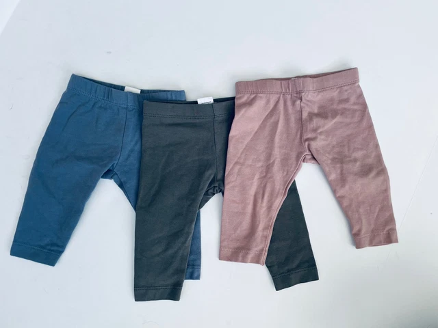 Lot of 3 Colored Organics Baby Leggings 0-3 Blue Pink Gray Organic Cotton