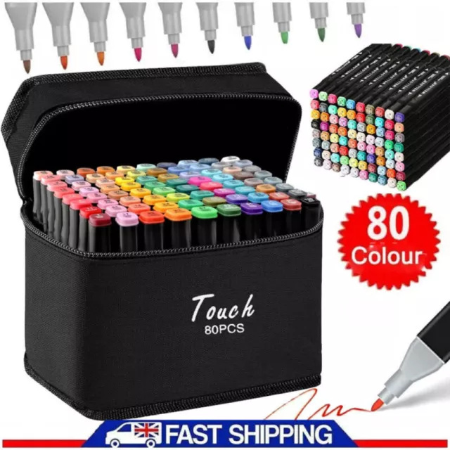 80 Colors Dual Tip Twin Both Side Marker Pens Set Artist Sketch Water Drawing