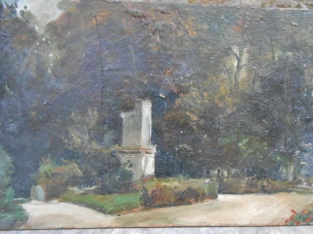 Tableau peinture parc jardin Bourges Cher painting huile sur panneau