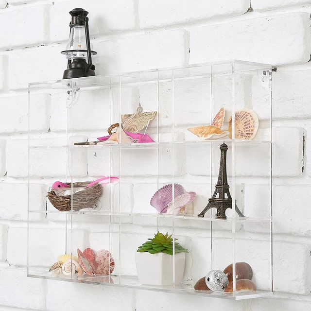 Wall Mounted Clear Acrylic Compartment Organizer Rack, Display Shadow Box Shelf 3