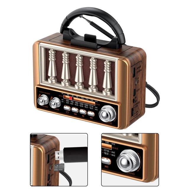 Radio Rétro Portable Avec Bluetooth - AM/FM/SW, Batterie 1800mAh, Support Téléphone, USB/TF - Design Vintage