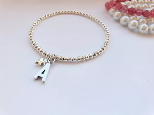 ❤ Customize Silver stretch initial heart bracelet wee stack teachers gift UK ❤