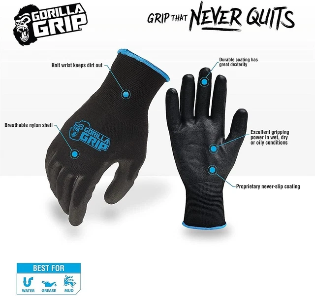 GORILLA GRIP GLOVES ~ Heavy Duty ~ Large ~ 5 Pair Deal