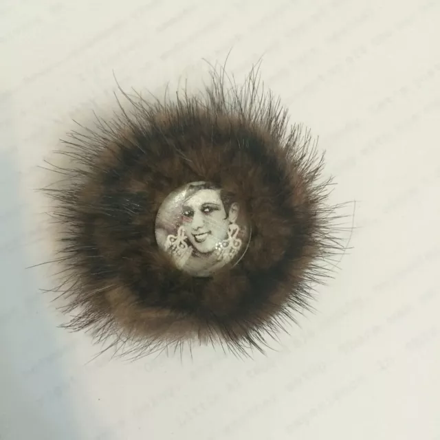 Retro 1920s Josephine Baker Flowers Brown Mink Fur Rosette Brooch Pin