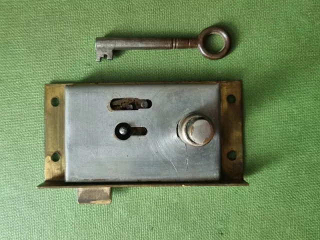 Antique Victorian Cabinet Lock Brass/Steel 1 Working key 1 Lever + Warding