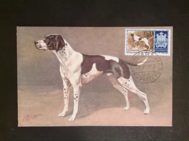 SAN MARINO MK 1956 HUNDE HUND DOG POINTER MAXIMUMKARTE MAXIMUM CARD MC CM c8456