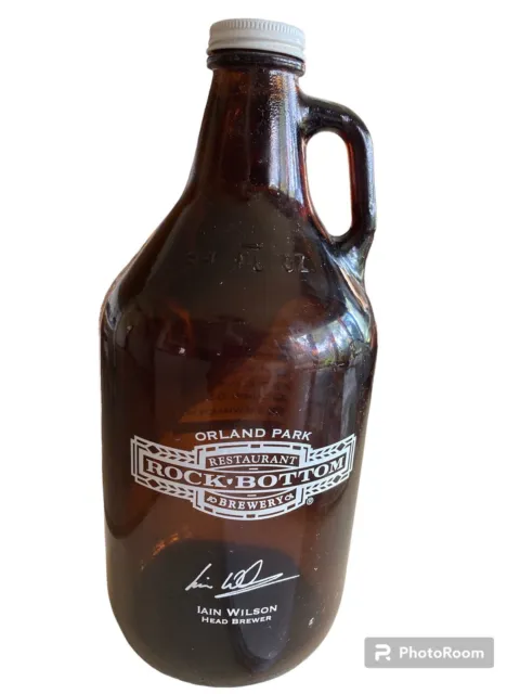 Rock Bottom Brewery  - 64 Oz Beer Growler Retired Brown Jug