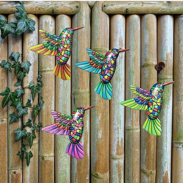 Dekorative Artikel Metall-Vogel Wand-Kunst-Skulptur 4pc Eisen Hängende Ornament 5