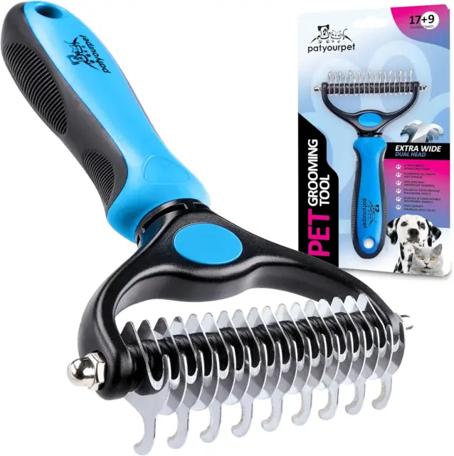 Deshedding Brush - Double-Sided Undercoat Rake for Dogs & Cats - Shedding Comb a