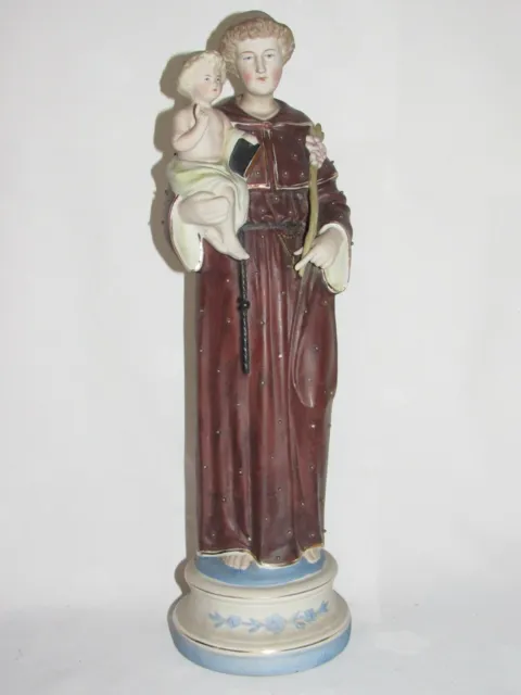 01I3 Ancienne Statue Biscuit Polychrome Saint Antoine De Padoue 40,5 Cm Religion