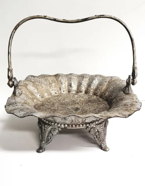 Antique Silver Plate Bride's Basket/Footed Tray With Handle