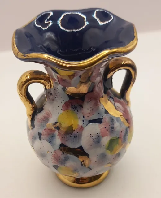 Colourful Shiny Pottery Small Handmade Vase Two Handles