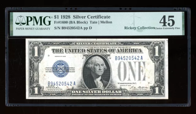 DBR 1928 $1 Silver Fr. 1600 BA Block PMG 45 Serial B94520542A