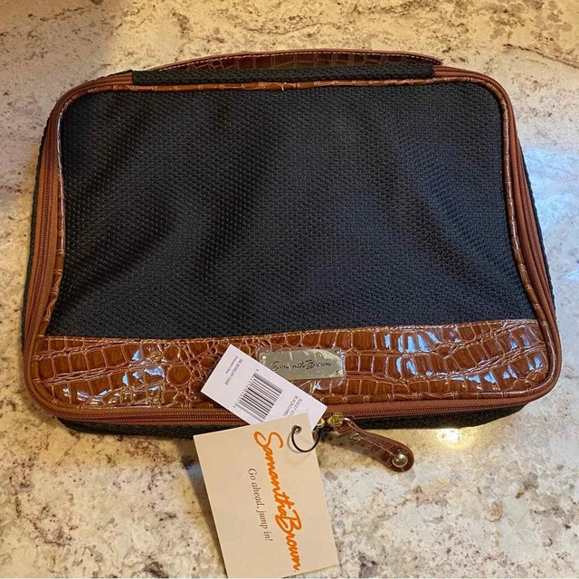 NWT Samantha Brown Black /Camel Jewelry Cosmetic Travel Case 14”x 11”x 2” 2