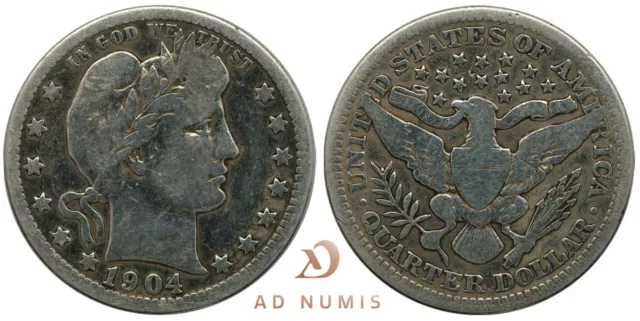 USA Quarter dollar 1904 Barber quarter 25 cents argent pièce de monnaie