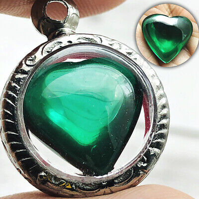Naga Eye Crystal Gems Healing Stone Leklai Heart Emerald Green Thai Amulet 16212