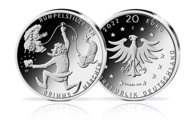 20 Euro Gedenkmünze Rumpelstilzchen Silber Münze Stempelglanz 20€ Märchen 2022