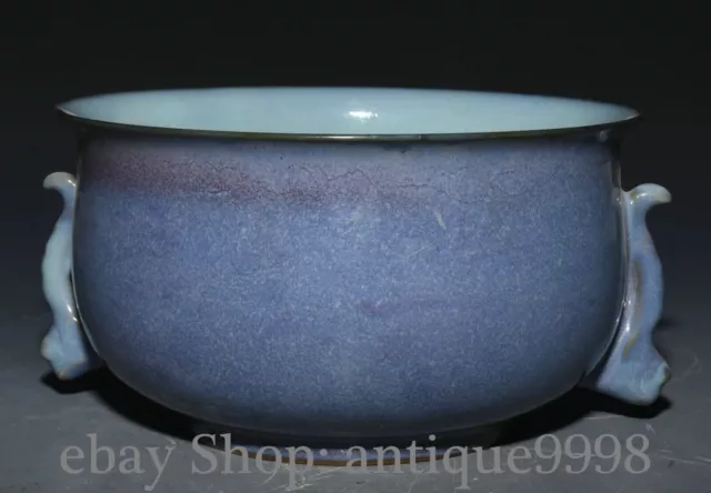 7.8'' Old Song Dynasty Jun Kiln Porcelain Double Ear Incense Burner Censer