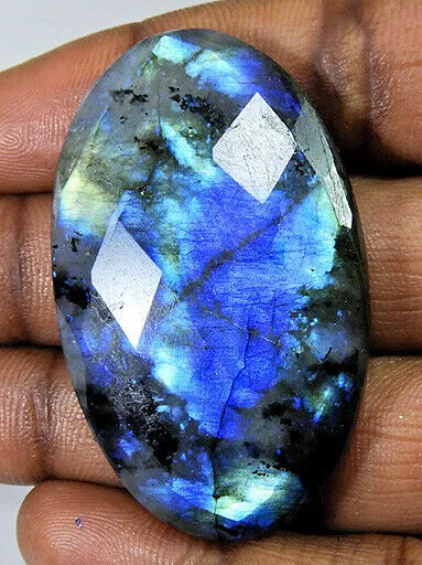 106Cts.Natural Labradorite Multi Checker Cut Oval Cabochon Loose Gemstone