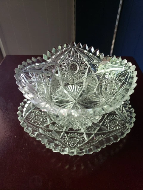 Mayo Bowl & Plate American Brilliant Period Cut glass Crystal J Hoare Reg 1810