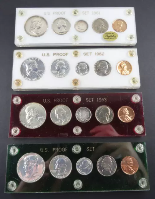 1961 - 1964 US Mint Proof 4 Annual Sets Silver Capital Plastic Holders 20 Coins
