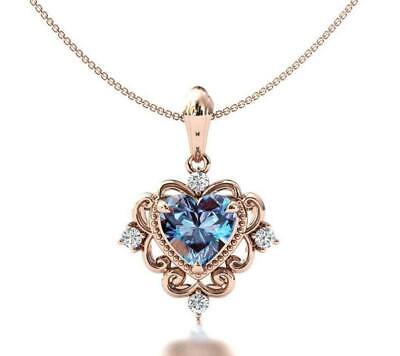 3Ct Heart Cut Alexandrite Diamond Beautiful Pendant 14K Rose Gold Fn Free Chain