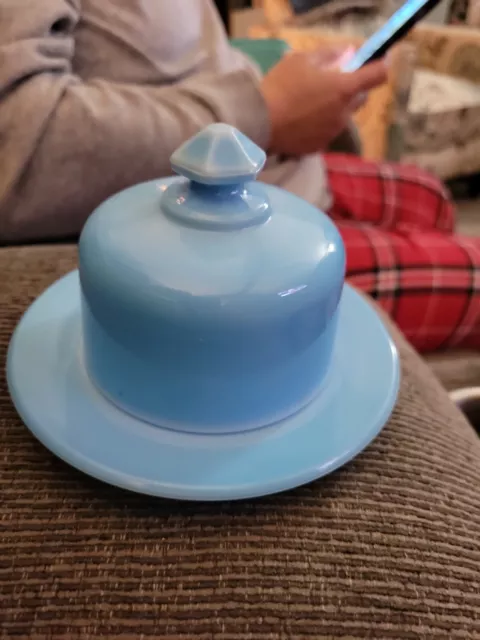 Mosser Glass Robin’s Egg Blue Child’s Butter Dish Cake Dish