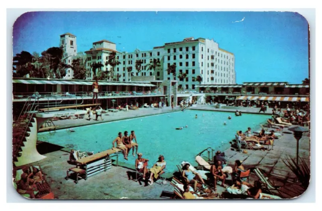 Postcard Hollywood Beach Hotel - Pool & Terrace, Florida FL 1956 "send news" B51