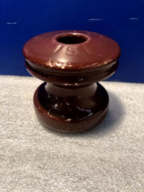 Vintage Brown Glazed Ceramic Spool Insulator Electric Power Pole