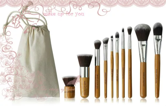 10 tlg. Pinsel-Set mit Nylonhaar Bambusstiel Kosmetik beauty make up brush