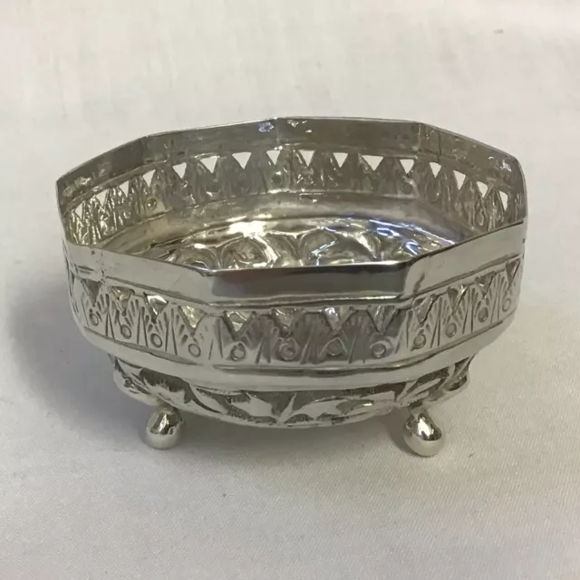 Antique 875 Silver Middle Eastern Octagonal Bowl Pierced & Animal Decoration 28g