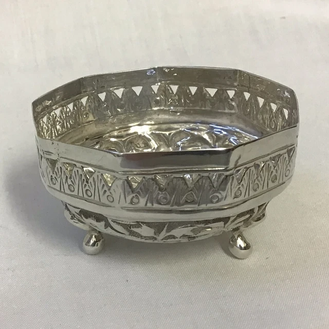Antique 875 Silver Middle Eastern Octagonal Bowl Pierced & Animal Decoration 28g