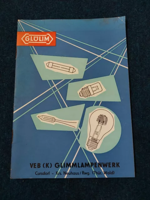 Prospekt GLÜLIM Cursdorf Glimmlampen Vakuumröhren DDR VEB Glimmlampenwerk