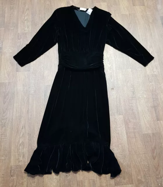 Vintage Dior Dress  1970s Designer Vintage Dior Black Velvet Dress UK Size 10