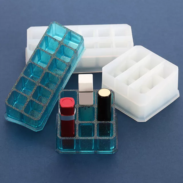 Caja de almacenamiento de lápiz labial 9/12 rejillas molde epoxi de silicona resina hágalo usted mismo herramienta de fabricación artesanal y