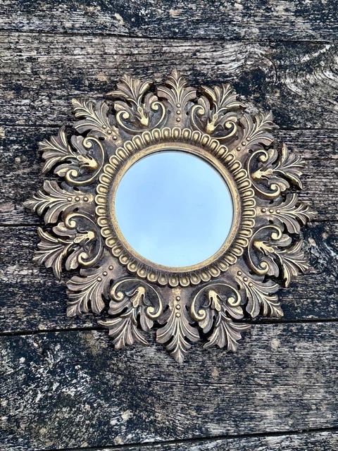 Étoile Miroir Mural Doré Patiné à 10 Facettes - Diamètre 18 Cm - Effet Grossissant - Bon état