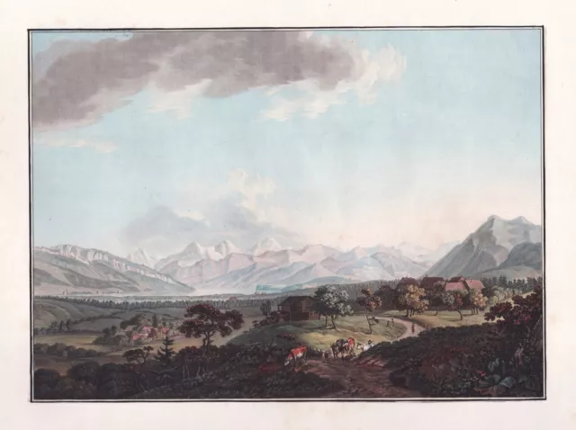 Thunersee Bern Schweiz Suisse Aquatinta etching Radierung Descourtis