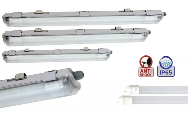 SET LED Feuchtraumleuchte Wannenleuchte IP65 + T8 LED Tube 60 - 120 150cm Lampe