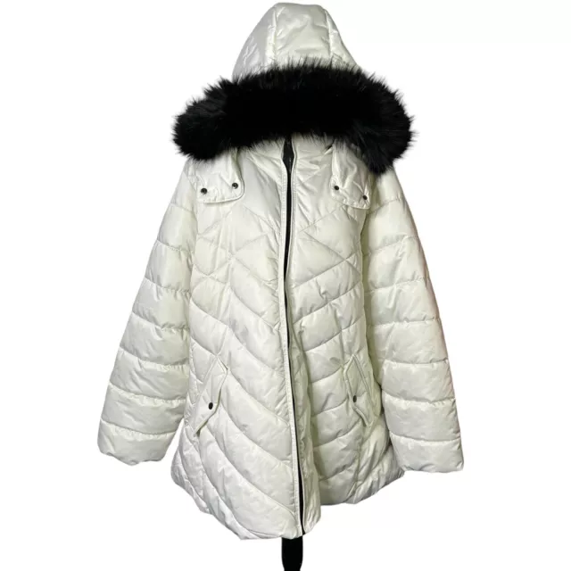 LANE BRYANT COAT Womens 26/28 Cream Puffer Jacket Removable Hood NEW ...
