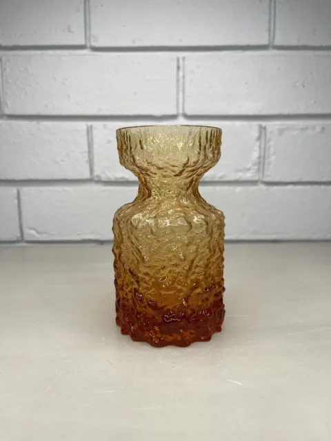 Vintage Amber Glacier Ice Bark Glass Vase Mid-Century Modern MCM Decorative